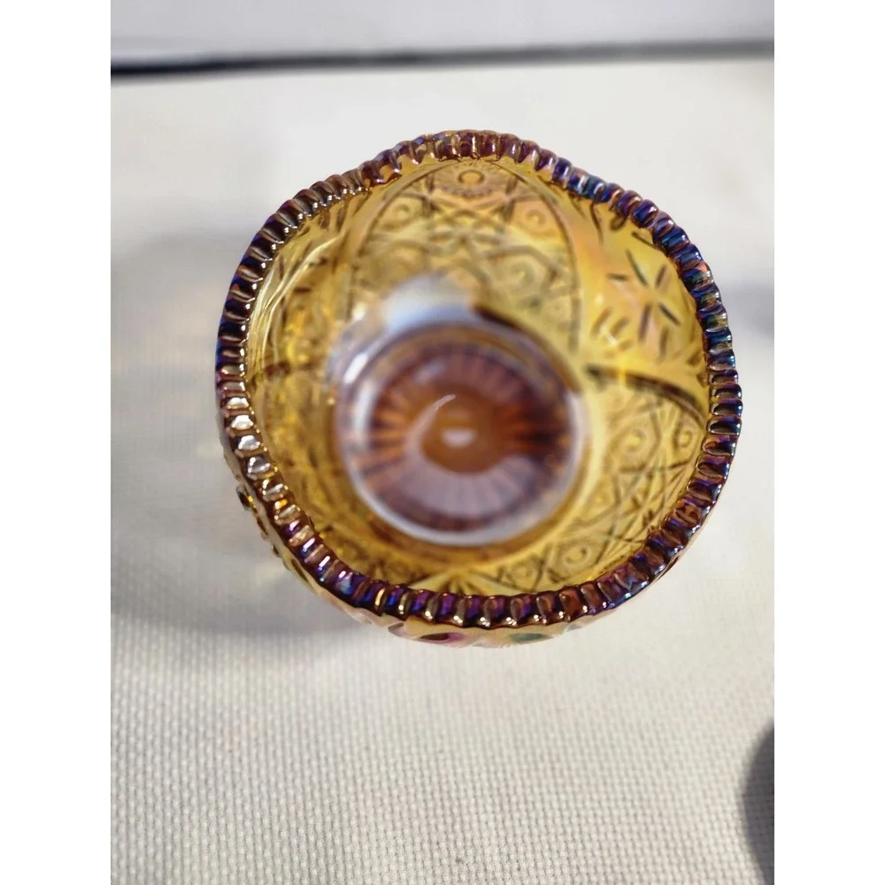 VTG LE Smith Hobstar Daisy Amber Carnival Glass‎ Bowl Sawtooth Great Condition